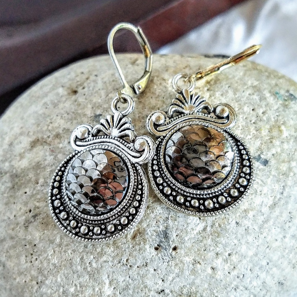 Nickel-Free Silver Mermaid-Scale Earrings